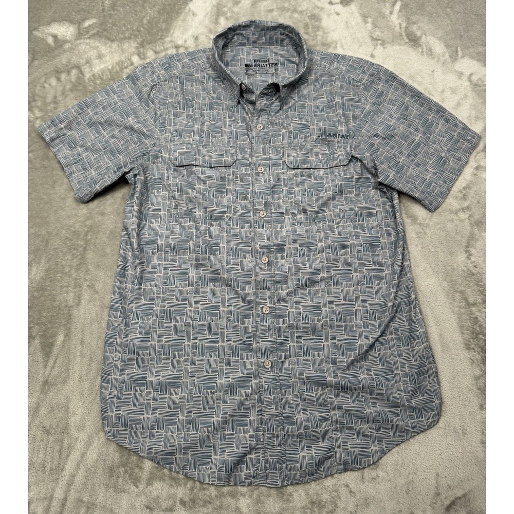 Ariat TEK Performance Polo Shirt Mens Small S Blue Floral Golf Hawaiian Western